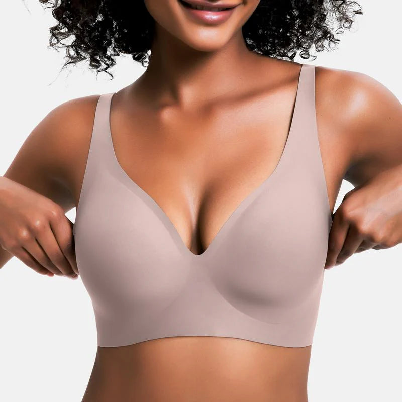Womens Wireless Seamless Bras Deep V Push Up Bras Comfortable No Underwire Bralettes Supportive Plunge T Shirt Bra（BlackS