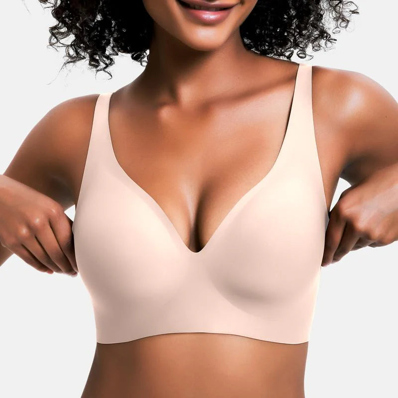 Womens Wireless Seamless Bras Deep V Push Up Bras Comfortable No Underwire Bralettes Supportive Plunge T Shirt Bra（BlackS