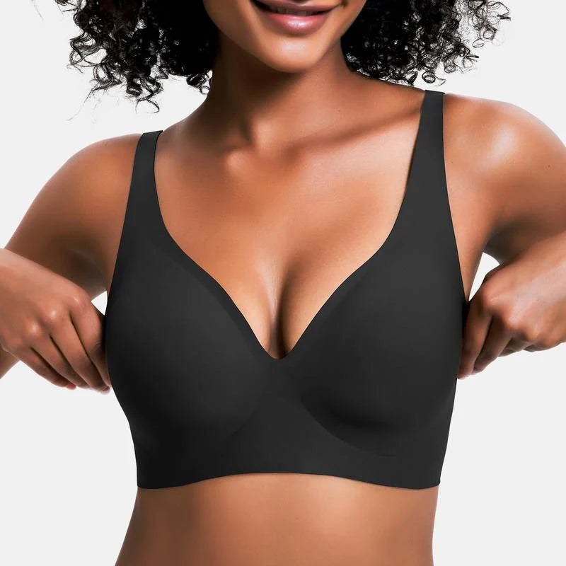 Womens Wireless Seamless Bras Deep V Push Up Bras Comfortable No Underwire Bralettes Supportive Plunge T Shirt Bra（BlackS