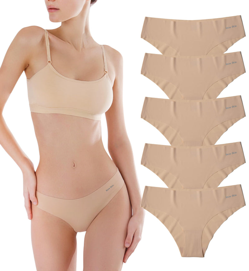 BARE SKIN ESSENTIALS No-Show Seamless Bikini Underwear for Women | Laser Cut Underwear Panties | 5 Pack (Skin)