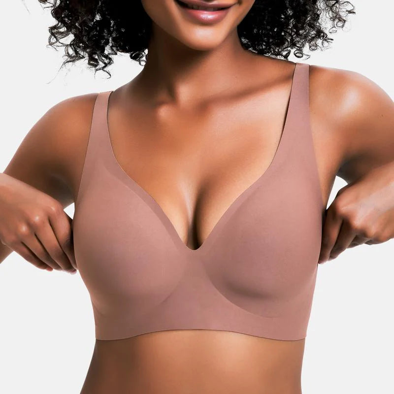 Womens Wireless Seamless Bras Deep V Push Up Bras Comfortable No Underwire Bralettes Supportive Plunge T Shirt Bra（BlackS