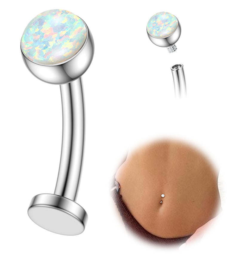 FIASASO Floating Titanium Belly Button Rings Hypoallergenic G23 Titanium Internally Threaded Belly Ring 14G Belly Piercings for Women Navel Piercings Jewelry opal 12mm