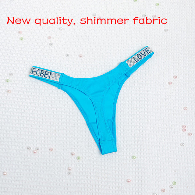 Low Waist Rhinestone Thong Panties for Women Fitness