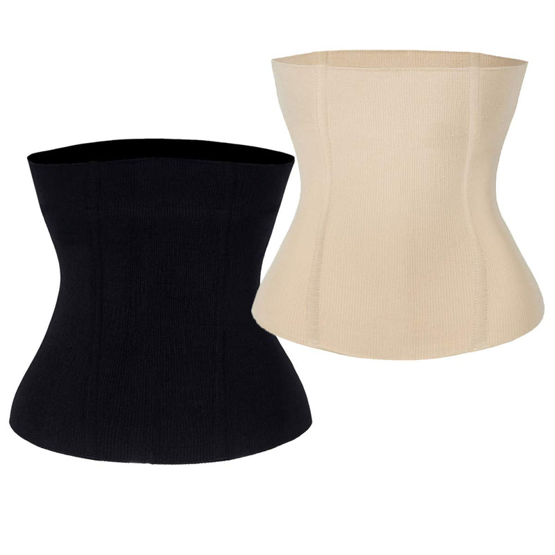 FUT Womens Waist Trainer Shapewear Tummy Control Waist Cincher Slim Body Shaper Postpartum Belly Band Wrap Black Beige