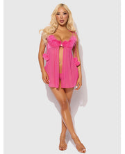Marilyn Marabou & Mesh Babydoll & G-String Set - Pink MD
