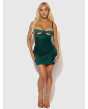 Evangeline Satin & Chain Open Cup & Back Chemise & G-String Set - Green MD