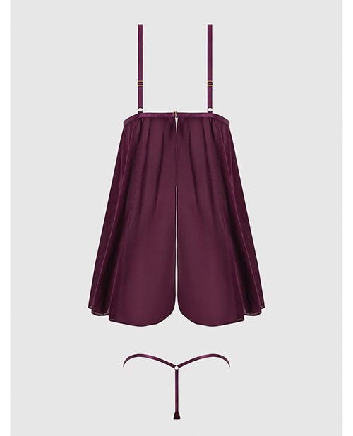 Yasmine Shimmer Mesh O-Ring Slit Cup Babydoll & G-String Set - Burgundy LG