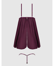 Yasmine Shimmer Mesh O-Ring Slit Cup Babydoll & G-String Set - Burgundy MD