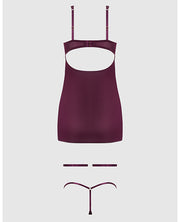 Yasmine Shimmer Mesh O-Ring Thigh Garter Chemise & G-String Set - Burgundy MD