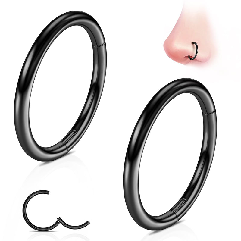 WBRWP G23 Titanium Nose Rings Hoops Black: 2Pcs 18G Seamless Nose Hoop 8mm Septum Rings Hypoallergenic Lip Rings Cartilage Helix Daith Conch Tragus Rook Belly Button Piercing Jewelry