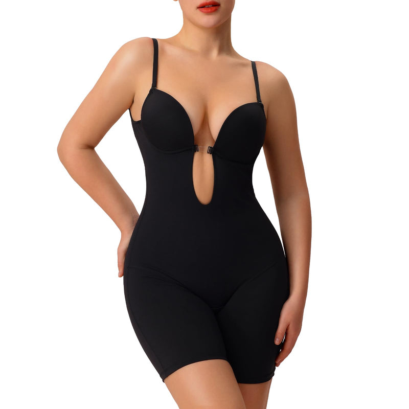 Slimers Backless Shapewear Strapless Bodysuit - Low Back Women Body Shaper : Slimming Built In Bra With Plunge Black