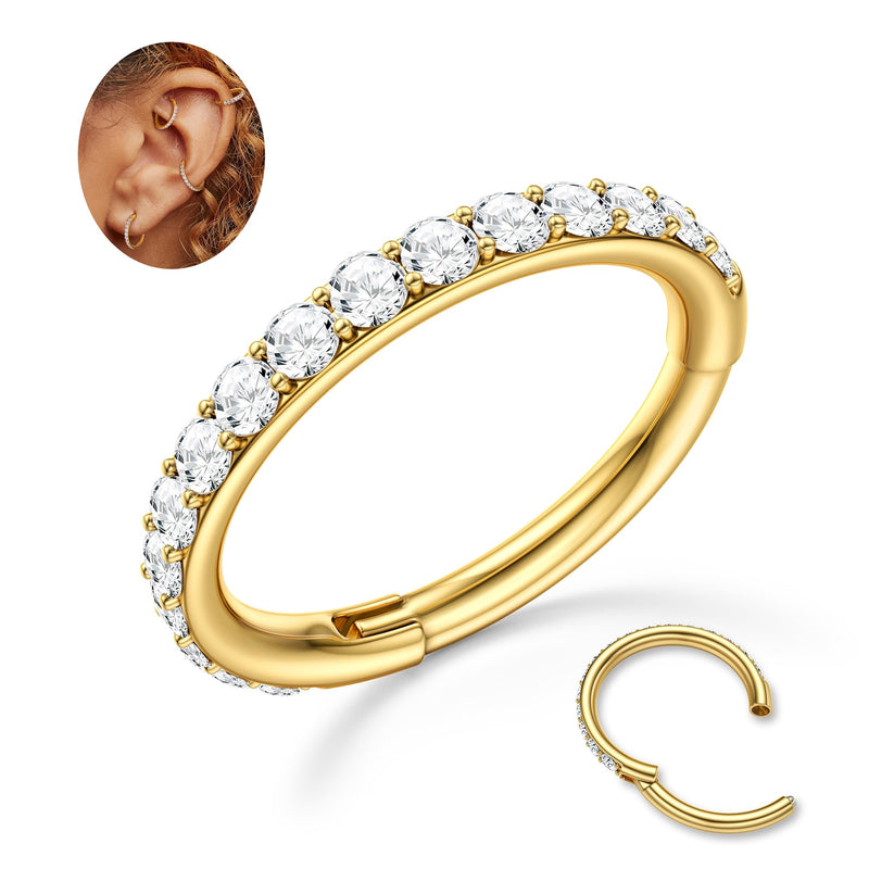 MILACOLATO G23 Titanium Nose Rings Hoops : 16G Septum Hinged Segment Rings Big Simulated Diamond Clicker Nose Hoops Hypoallergenic Cartilage Helix Daith Tragus Rook Conch Belly Button Piercing Jewelry Ear Lobe Earrings for Women Men 10mm