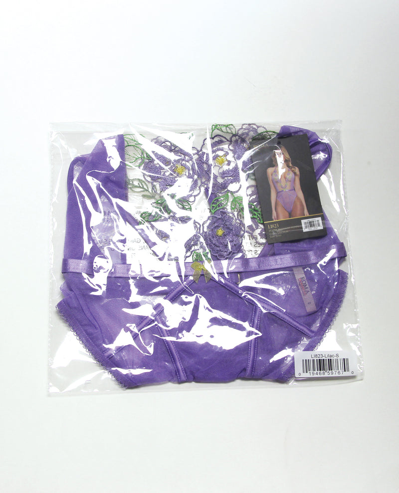 Peony Blossom Embroidered Halter Top Teddy - Lilac MD