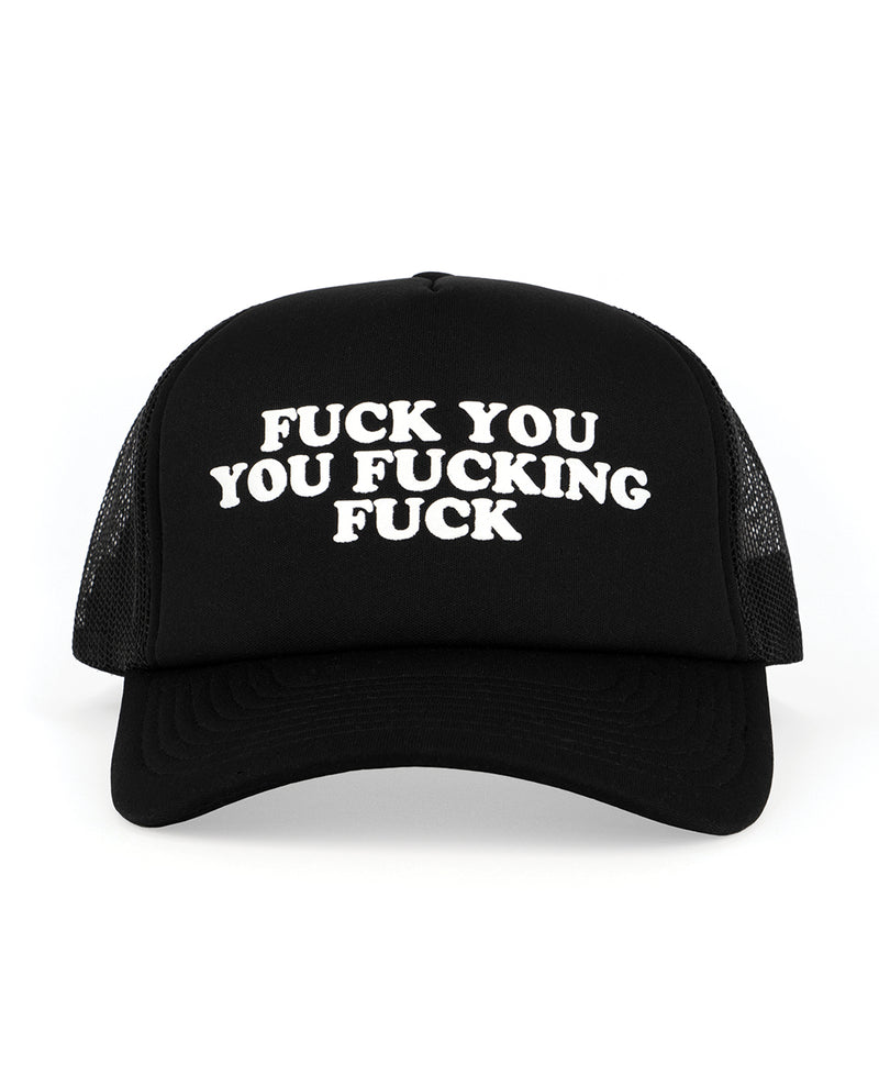 Wood Rocket Fuck You You Fucking Fuck Trucker Hat - Black