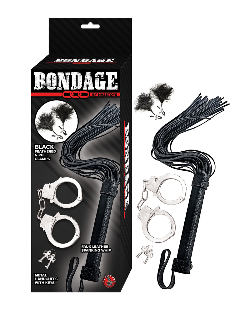 Bondage by Nasstoys Whip & Cuff Set - Black
