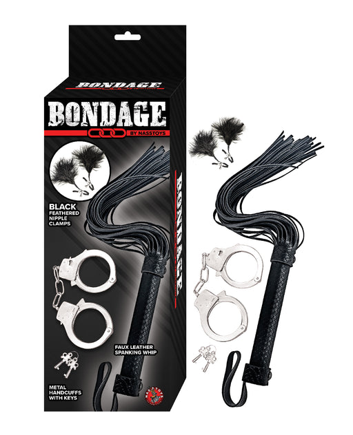 Bondage by Nasstoys Whip & Cuff Set - Black
