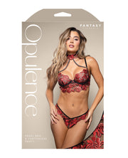 Opulence Embroidered Underwire Bralette & Crotchless Panty w/Pearl Details 2 pc Set - Red M/L