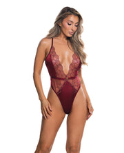 Beaded Belle Metallic Embroidered w/Bead Lace Teddy - Red/Gold LG