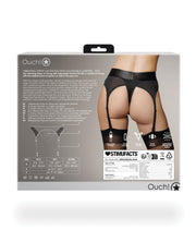 Shots Ouch Vibrating Strap On Thong w/Adjustable Garters - Black XS/S
