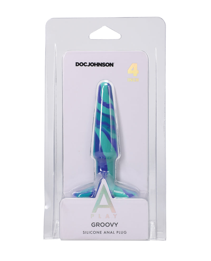A Play 4" Groovy Silicone Anal Plug - Ocean