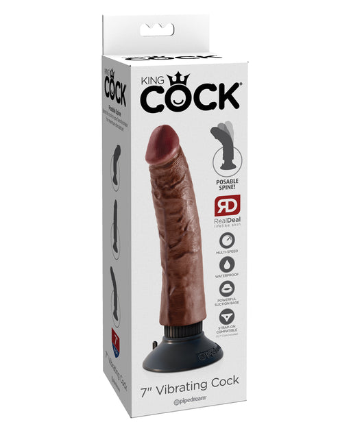 King Cock 7" Vibrating Cock - Brown